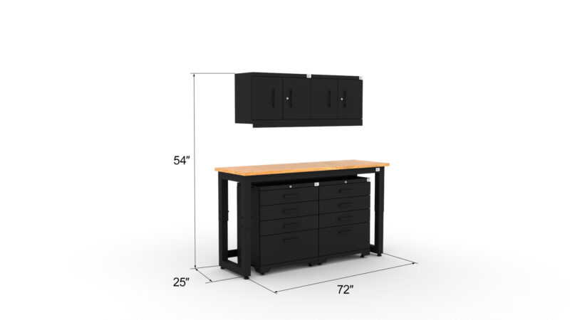 CAT garage storage cabinet set with 2 wall cabinets, 2 tool cabinets and 72 inch workbench