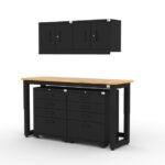 CAT garage storage cabinet set with 2 wall cabinets, 2 tool cabinets and 72 inch workbench