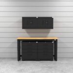 CAT garage storage cabinet set with 2 wall cabinets, 2 tool cabinets and 72 inch workbench