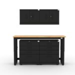 CAT garage storage cabinet set with 2 wall cabinets, 2 tool cabinets and 72 inch workbench