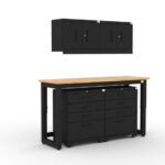 CAT garage storage cabinet set with 2 wall cabinets, 2 tool cabinets and 72 inch workbench
