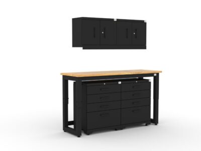 CAT garage storage cabinet set with 2 wall cabinets, 2 tool cabinets and 72 inch workbench