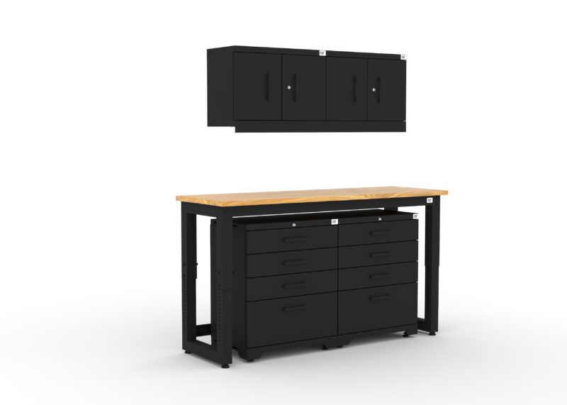 CAT garage storage cabinet set with 2 wall cabinets, 2 tool cabinets and 72 inch workbench