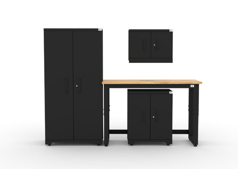 CAT FWSETI main CAT garage storage cabinet set with 1 locker, 1 wall cabinet, 1 base cabinet and 48 inch workbench