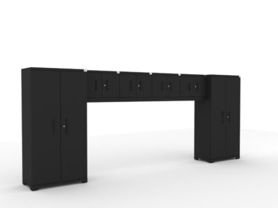 CAT fully-welded garage storage cabinets with 2 lockers and 4 wall cabinets