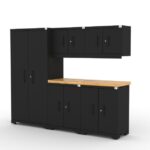 CAT garage storage cabinet set with 1 locker, 2 wall cabinets, 2 base cabinets and 56 inch worktop