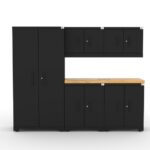 CAT garage storage cabinet set with 1 locker, 2 wall cabinets, 2 base cabinets and 56 inch worktop
