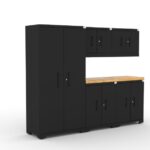 CAT garage storage cabinet set with 1 locker, 2 wall cabinets, 2 base cabinets and 56 inch worktop