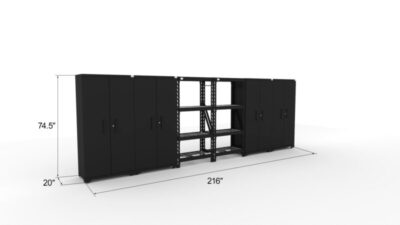 CAT fully-welded garage storage cabinets with 4 lockers and 2 shelving units