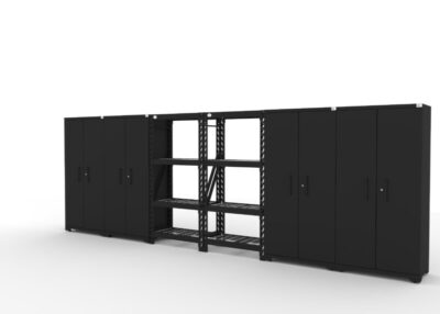 CAT fully-welded garage storage cabinets with 4 lockers and 2 shelving units