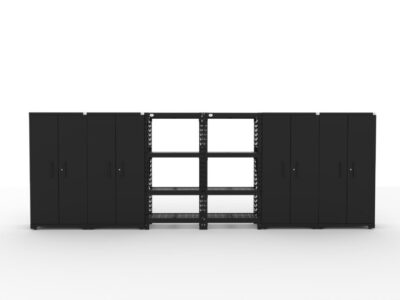 CAT fully-welded garage storage cabinets with 4 lockers and 2 shelving units
