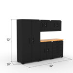CAT garage storage cabinet set with 1 locker, 2 wall cabinets, 1 base cabinet, 1 tool cabinet and 56 inch worktop