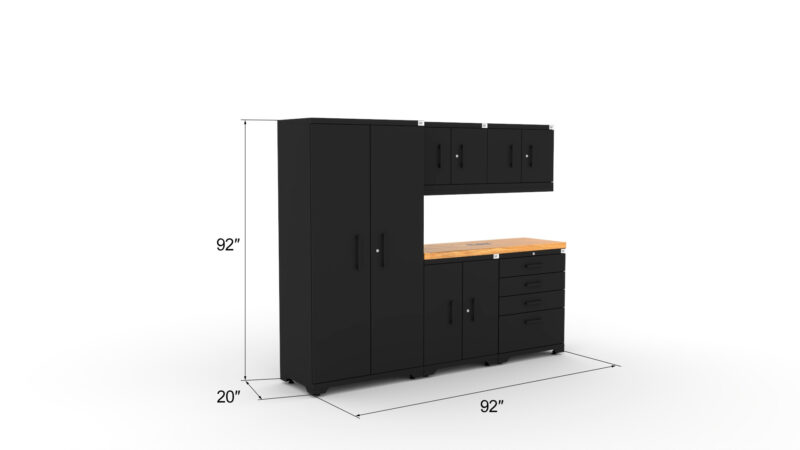 Ensemble de rangement d'atelier CAT avec 1 casier, 2 armoires murales, 1 armoire basse, 1 boîte à outils et plan de travail de 56 pouces