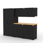 CAT garage storage cabinet set with 1 locker, 2 wall cabinets, 1 base cabinet, 1 tool cabinet and 56 inch worktop