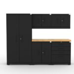 CAT garage storage cabinet set with 1 locker, 2 wall cabinets, 1 base cabinet, 1 tool cabinet and 56 inch worktop