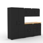 CAT garage storage cabinet set with 1 locker, 2 wall cabinets, 1 base cabinet, 1 tool cabinet and 56 inch worktop