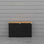 Garage storage cabinets with 1 base cabinet, 1 tool cabinet and 56 inch solid wood worktop