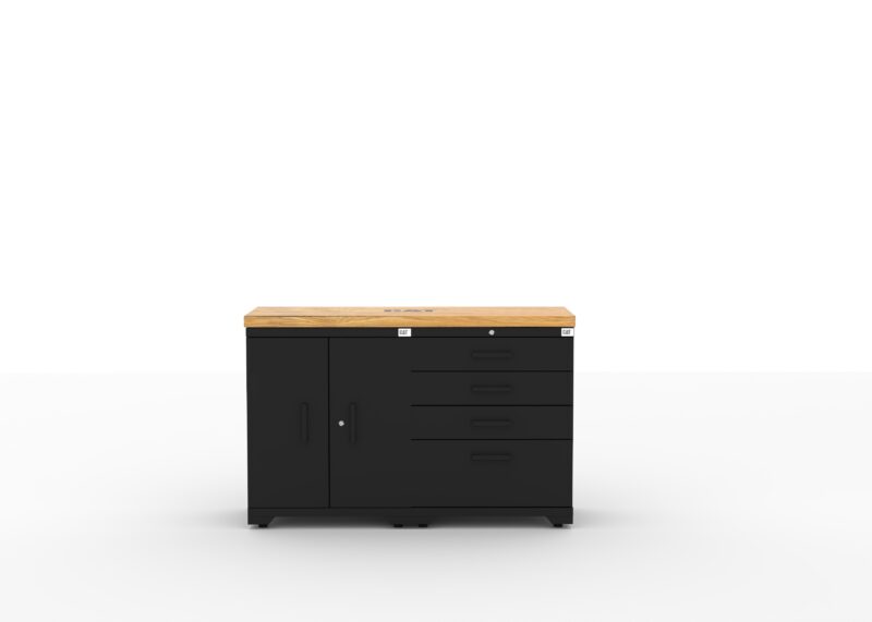CAT FWSETMZ main Garage storage cabinets with 1 base cabinet, 1 tool cabinet and 56 inch solid wood worktop