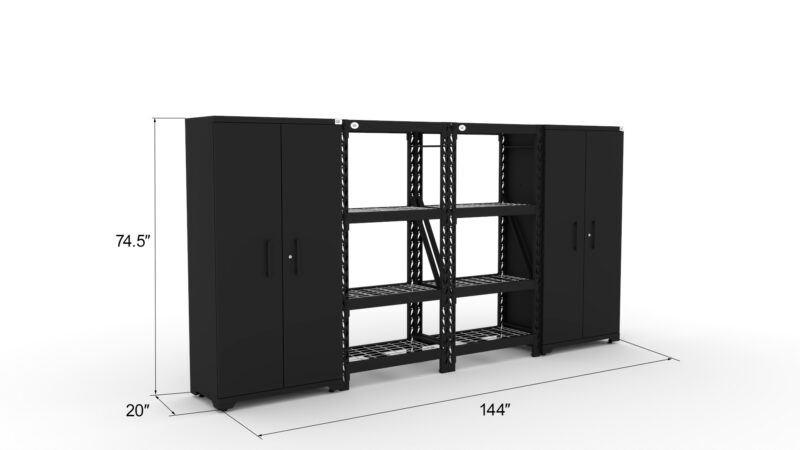 CAT FWSETM dims CAT fully-welded garage storage cabinets with 2 lockers and 2 shelving units