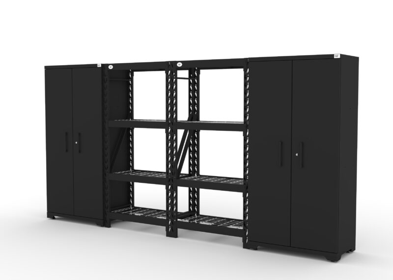 CAT FWSETM left CAT fully-welded garage storage cabinets with 2 lockers and 2 shelving units