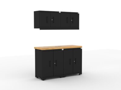 CAT garage storage cabinet set with 2 base cabinets, 2 wall cabinets and 56 inch worktop