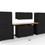 CAT garage storage cabinet set with 2 lockers, 2 wall cabinets, 2 base cabinets and 72 inch workbench