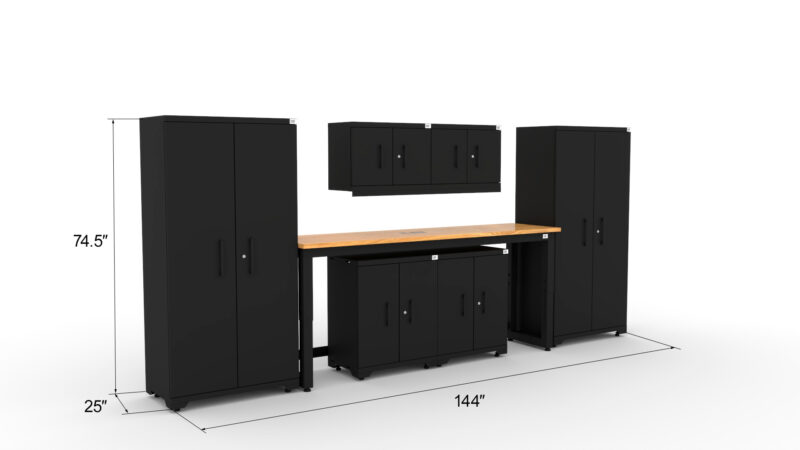 CAT FWSETN dims Ensemble de rangement d'atelier CAT avec 2 casiers, 2 armoires murales, 2 armoires basses et un établi de 72 pouces