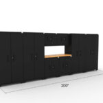 Ensemble d'armoires de rangement pour garage CAT avec 4 casiers, 2 armoires murales, 2 armoires de base et un plan de travail de 56 pouces