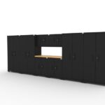 Ensemble d'armoires de rangement pour garage CAT avec 4 casiers, 2 armoires murales, 2 armoires de base et un plan de travail de 56 pouces