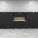 Ensemble d'armoires de rangement pour garage CAT avec 4 casiers, 2 armoires murales, 2 armoires de base et un plan de travail de 56 pouces