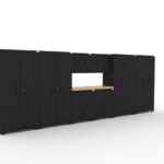Ensemble d'armoires de rangement pour garage CAT avec 4 casiers, 2 armoires murales, 2 armoires de base et un plan de travail de 56 pouces