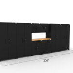 CAT garage storage cabinet set with 4 lockers, 2 wall cabinets, 2 base cabinets and 56 inch worktop