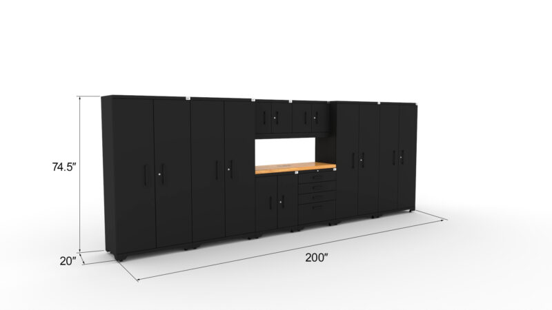 Ensemble d'armoires de rangement pour garage CAT avec 4 casiers, 2 armoires murales, 2 armoires de base et un plan de travail de 56 pouces