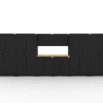 CAT garage storage cabinet set with 4 lockers, 2 wall cabinets, 2 base cabinets and 56 inch worktop
