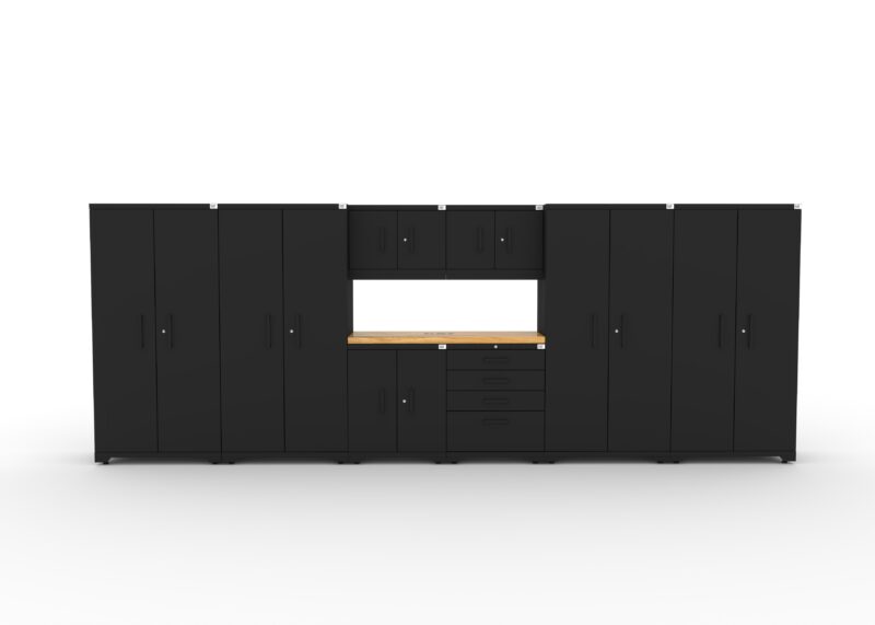 Ensemble d'armoires de rangement pour garage CAT avec 4 casiers, 2 armoires murales, 2 armoires de base et un plan de travail de 56 pouces