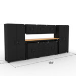 CAT garage storage cabinet set with 2 lockers, 3 wall cabinets, 3 base cabinets and 96 inch workbench