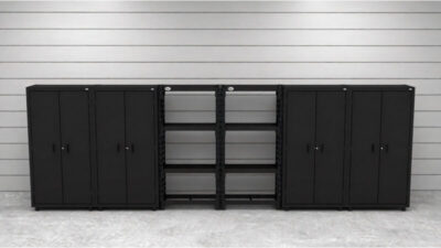 CAT RTASETBZ lifestyle CAT garage storage cabinets with 4 lockers and shelving unit storage