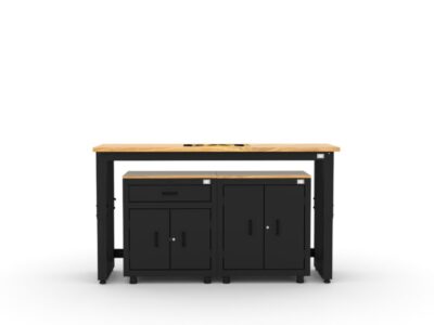 Cat garage storage cabinet set with 1 base cabinet, 1 wall cabinet and 72-inch workbench