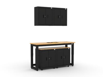 CAT storage cabinet set with 2 wall cabinets, 2 base cabinets and 72 inch workbench