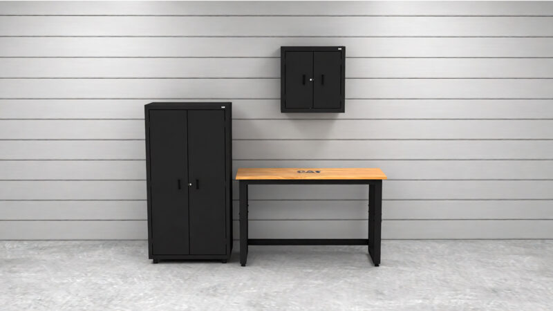 Ensemble d'armoires de rangement CAT avec 1 casier, 1 armoire murale et établi de 48 pouces