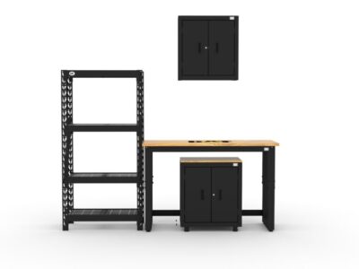 CAT garage storage cabinets with wall cabinet, base cabinet, shelving unit and 48 inch workbench