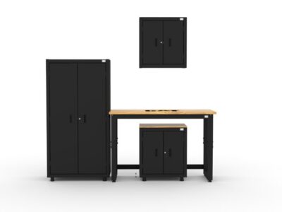 CAT garage storage cabinets with wall cabinet, base cabinet, shelving unit and 48 inch workbench
