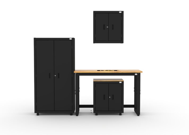CAT RTASETI main CAT garage storage cabinets with wall cabinet, base cabinet, shelving unit and 48 inch workbench