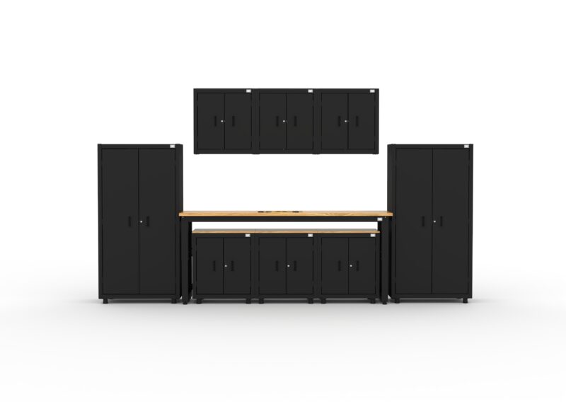CAT RTASETP main CAT storage cabinet set with 2 lockers, 3 wall cabinets, 3 base cabinets and 96 inch workbench