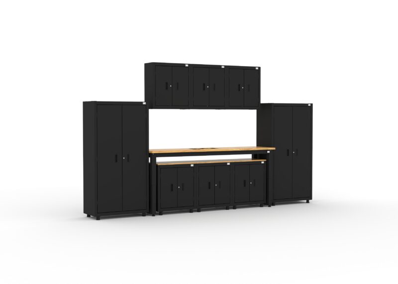 CAT RTASETP right CAT storage cabinet set with 2 lockers, 3 wall cabinets, 3 base cabinets and 96 inch workbench