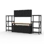 Armoires de rangement de garage avec 2 étagères, 3 armoires murales, 1 armoire basse, 2 armoires basses à tiroirs et établi de 2,44 m