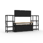 Armoires de rangement de garage avec 2 étagères, 3 armoires murales, 1 armoire basse, 2 armoires basses à tiroirs et établi de 2,44 m