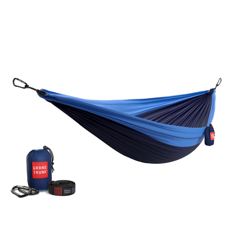 DLXH 02 01 Getting away is good for the soul. Whether you’re hiking on the other side of the world or taking a break in your backyard, our packable two-person parachute nylon hammock is ready to help you take a load off while you plot your next adventure. With the included carabiners and five foot hammock straps, this affordable all-in-one hammock kit is ready to hang. No need to purchase extra straps or rope.