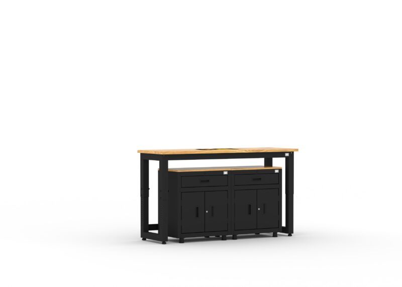 Unité de rangement de garage avec 2 caissons bas à 1 tiroir et 2 portes et établi de 72 pouces