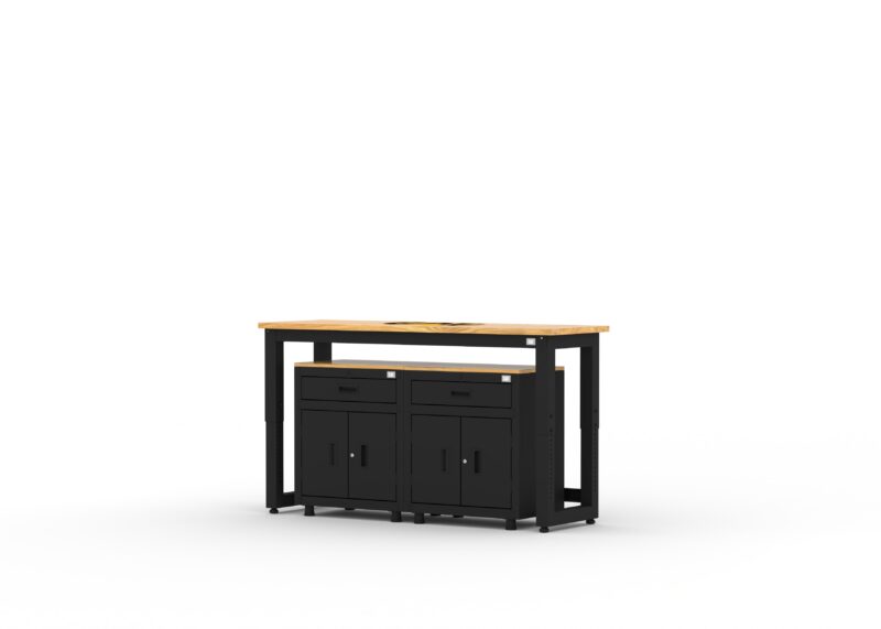 Unité de rangement de garage avec 2 caissons bas à 1 tiroir et 2 portes et établi de 72 pouces